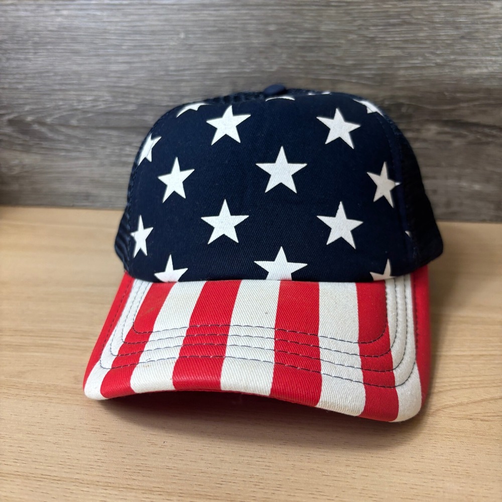 USA Hat Cap Snapback Blue American Flag Trucker Adjustable